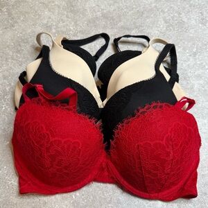 Lot of 4 Victoria’s Secret Padded Bras in black red beige size 34D